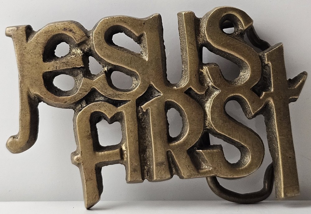 Jesus First Belt Buckle Solid Brass Vintage Taiwan Religious Belt Clamp Decor