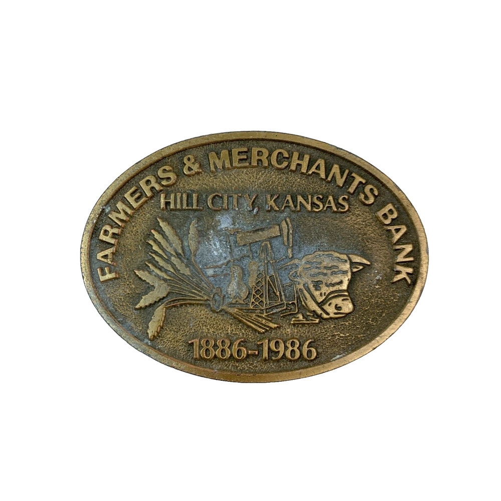 Hill City Kansas Farmers & Merchants Bank 1886-1986 Metal Belt Buckle