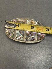 Vintage Mexican Silver Tone Abalone Inlay Belt Buckle B15