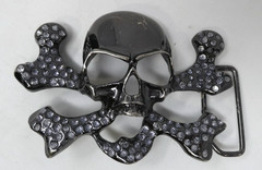 Skull Crossbones Black Chrome Rhinestone Covered Gothic Metal Punk Fits 1.5 Belt