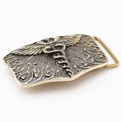 Medical brass belt buckle Caduceus, Handmade physician Medical Corps buckle