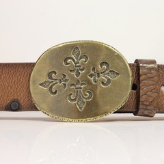Fleur de Lys Quartet Belt Buckle in Antique Brass – Decorative Metal Buckle