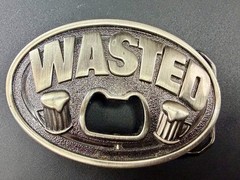 WASTED Statement Funny Novelty Silver Tone KALAN Belt Buckle with Bottle Opener
