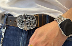 Gothic Cross Belt Buckle Silver Tone Ornate Oval Biker 3.9oz【BBKRO】