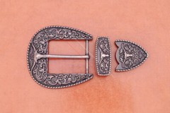 Heavy Duty Western Cowboy Rodeo Longhorn Bull Leathercraft Belt Buckle 3 Pcs Set