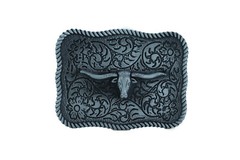 Men Buckle Silver Metal Bull Western Casual Cool Look Texas Long Horn Cow Jeans