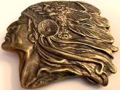 Vintage Southwestern Solid Brass Native American Headdress BELT BUCKLE 3&Prime; x 2.5&Prime;