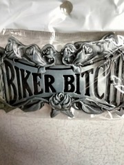 Glossy, Patriotic, Bikers, Biker Bitch motorcycle metal belt Buckle, New!