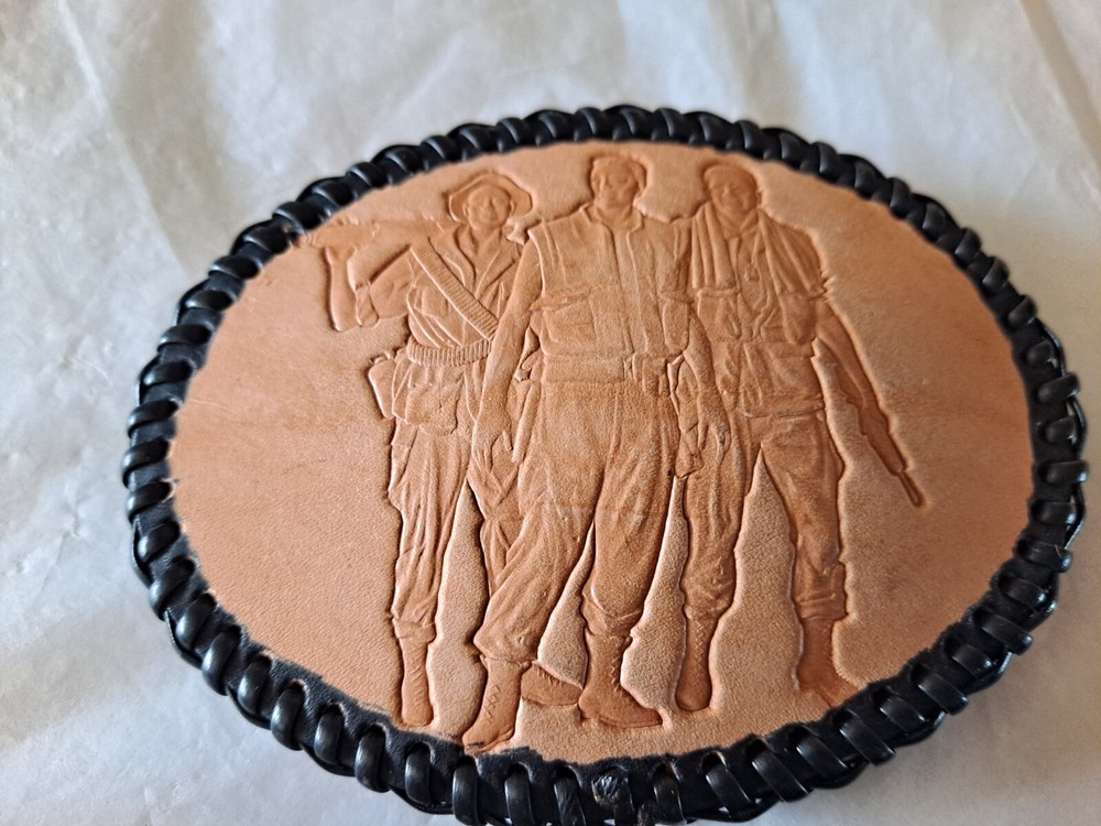 Handmade Stamped And Laced Soldier Design Leather Belt Buckle