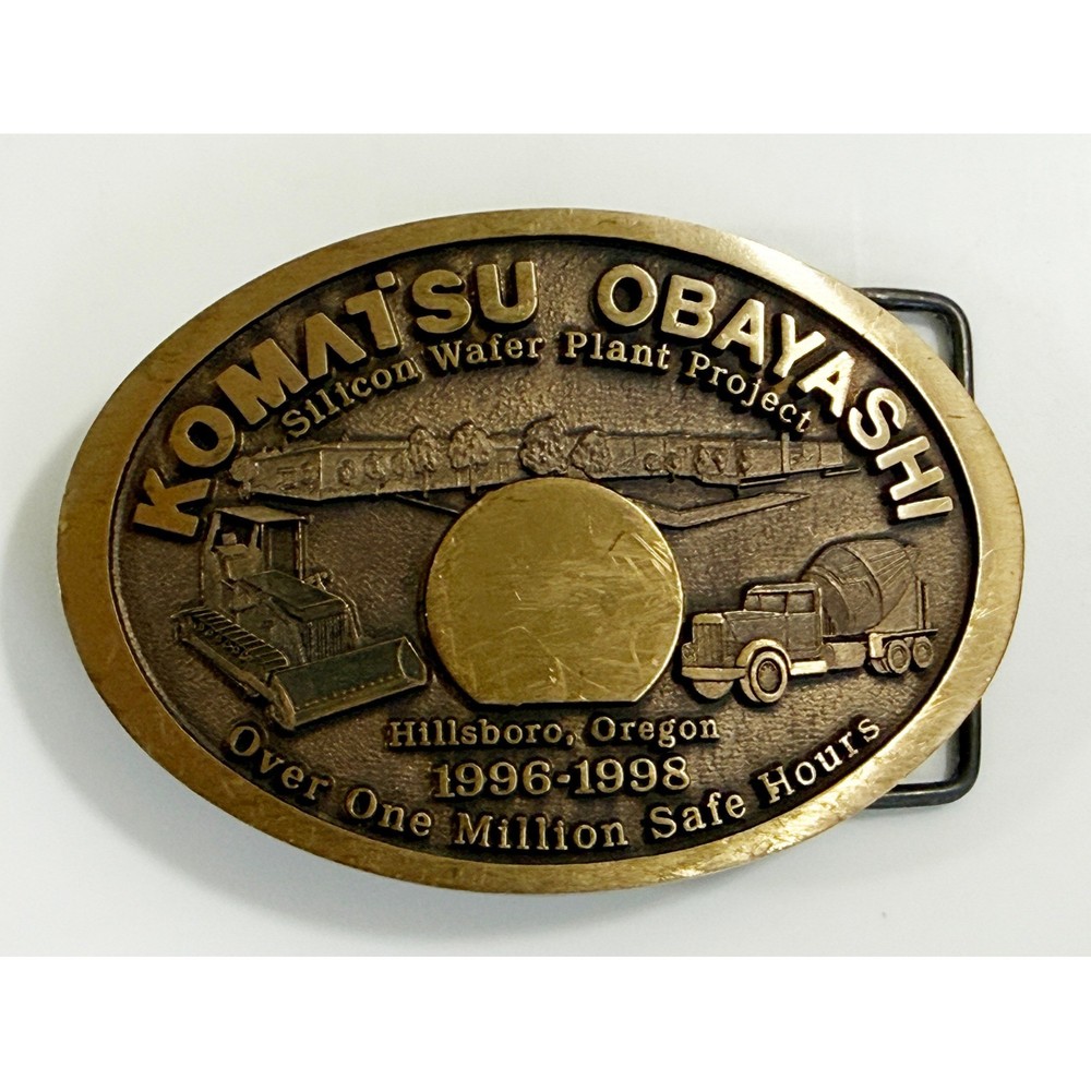 Komatsu Obayashi Belt Buckle Mens Bronze Vintage 1996-1998 Hillsboro Oregon