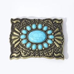 Women Belt Buckle Square Turquoise Bohemian Style Size 3 X 3.5