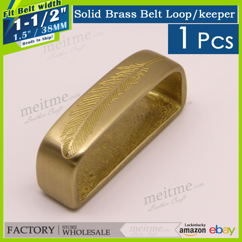 Solid Brass Belt Buckle Loop Keeper Feather / Leather Strap 40mm 1.5 in