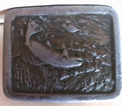 VINTAGE 1977 SILVER TONE INDIANA METAL CRAFT SALMON/TROUT BELT BUCKLE