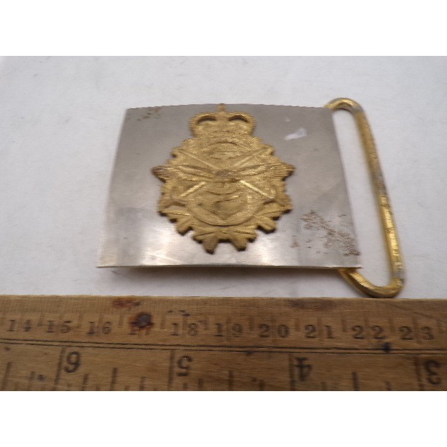 Vintage Military Crest Belt Buckle Silver Gold Tone Crown Crossed Rifles 3.25in