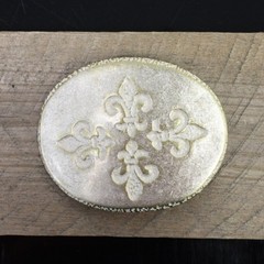 Fleur de Lys Quartet Belt Buckle in Gold Mother of Pearl – Handmade Buckle