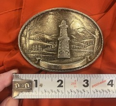 Vtg Oilfield Blank Personalized Banner 1981 Metal Belt Buckle Great American USA