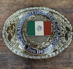 Large Oval Mexican Flag Western Cowboy Belt Buckle; Estados Unidos Mexicanos