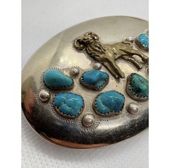 Vintage Ahumada & Sons Baboquivari Turquoise Ram Belt Buckle Silver Tone Oval