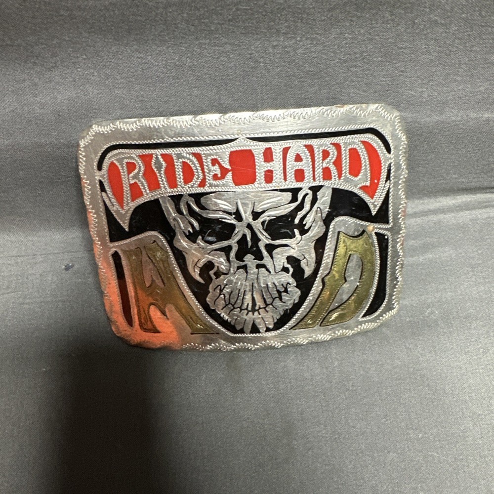 Ride Hard Live Free Bradford Exchange Belt Buckle Biker Skull Dated 1991 In Back