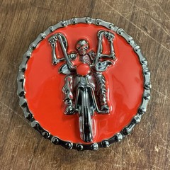 Y2K Biker Motorcycle Belt Buckle Red and Silver Round Maximalism Edgy Grungy