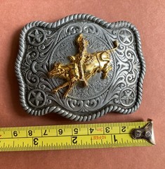 Belt Buckle with Gold Plated Bronco.