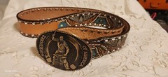 HORSESHOERS AMERICA AWARD DESIGN SOLID BRASS BUCKLE W/ LEATHER WILSON BELT SZ40