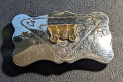 Vintage Covered Wagon Western Belt Buckle, Silver with Bronze Wagon