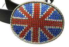 British Union Jack England 36&Prime; Belt Flag Red Blue White Rhinestone Buckle