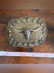Western Steer Head Belt Buckle Antique Brass Silver Tone