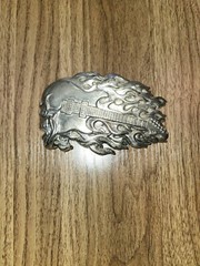 Skull Guitar Flame Belt Buckle 4 3/8&Prime; x 2 3/4&Prime; Heavy Metal Rock N Roll