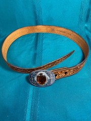 Tex Tan Full Grain Cowhide Belt Size 36 Tool Silver Buckle Polished Amber Stone