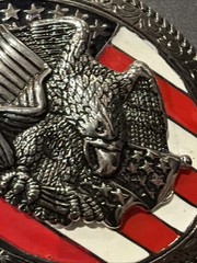 Belt Buckle American Flag Eagle Patriotic Silver Metal Red White & Blue
