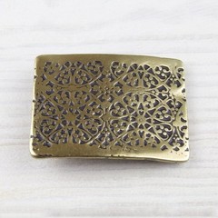 Vintage Yellow Belt Buckle Floral Boho Style Ornamental Metal Design