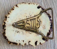 Hand Carved Elk Antler, Mountains, Trees, Cottage Belt Buckle