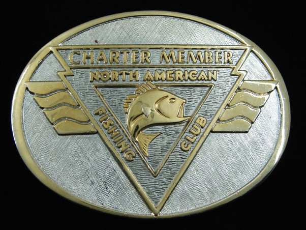RH13130 *NOS* GREAT **NORTH AMERICAN FISHING CLUB** SOLID BRASS BELT BUCKLE