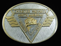 RH13130 *NOS* GREAT **NORTH AMERICAN FISHING CLUB** SOLID BRASS BELT BUCKLE