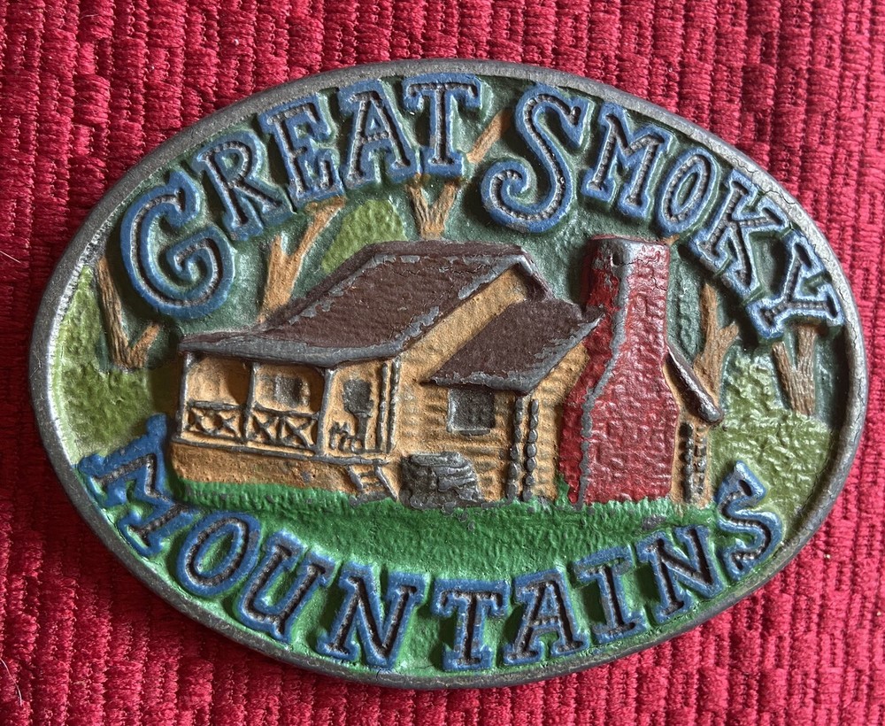 GREAT SMOKY MOUNTAINS DIX LEATHER VINTAGE BELT BUCKLE TENNESSEE NORTH CAROLINA