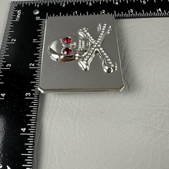 Skull Crossbones Belt Buckle Rhinestone Silver Tone Red Eyes Pirate Goth