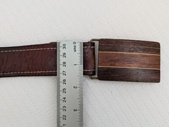 VTG Ampersand Brass Mixed Wood Belt Buckle Kalamazoo Michigan 1.5&Prime; Leather Strap