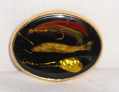 Von West Belt Buckle ~ Fly Fishing Lures ~ USA ~ Gold Tone