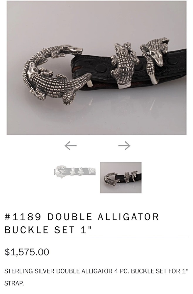 JEFF DEEGAN – UPSCALE LUXURY STERLING SILVER DOUBLE ALLIGATOR 1&Prime; BELT BUCKLE SET