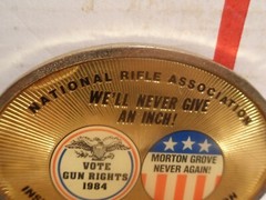 1984 NATIONAL RIFLE ASSOCIATION STARS & STRIPES NRA RED WHITE & BLUE BELT BUCKLE