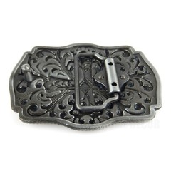 Floral Cross Belt Buckle Antique Silver Tone Fits 1.5&Prime; Belts Red Black Enamel