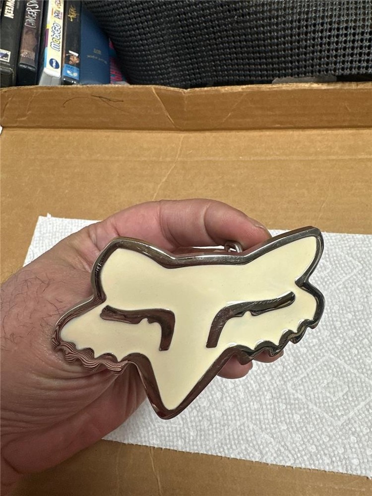 Vintage Enamel Fox Racing Belt Buckle