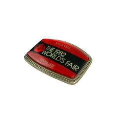 Vintage 1982 World&rsquo;s Fair Knoxville Tennessee Red Enamel Metal Belt Buckle