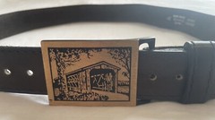 Vintage 70&rsquo;s Langley Bridge Buckle Shrunken Shag Leather Brown Belt 42