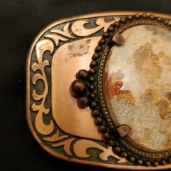 Men&rsquo;s Western Metal Belt Buckle Gold/Black Scroll Pattern Stone Inlay 1.5&Prime;