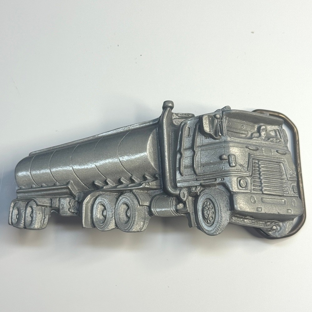 Tanker Truck Belt Buckle Pewter Tone Metal Made in Mexico Reissue