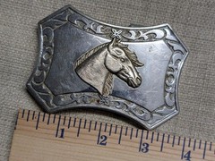 vintage HORSE HEAD belt buckle WESTERN cowboy RODEO chrome metal EQUESTRIAN