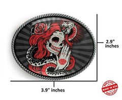 Sugar Skull Snake Belt Buckle – Day of the Dead Handmade Tattoo Buckle – 814